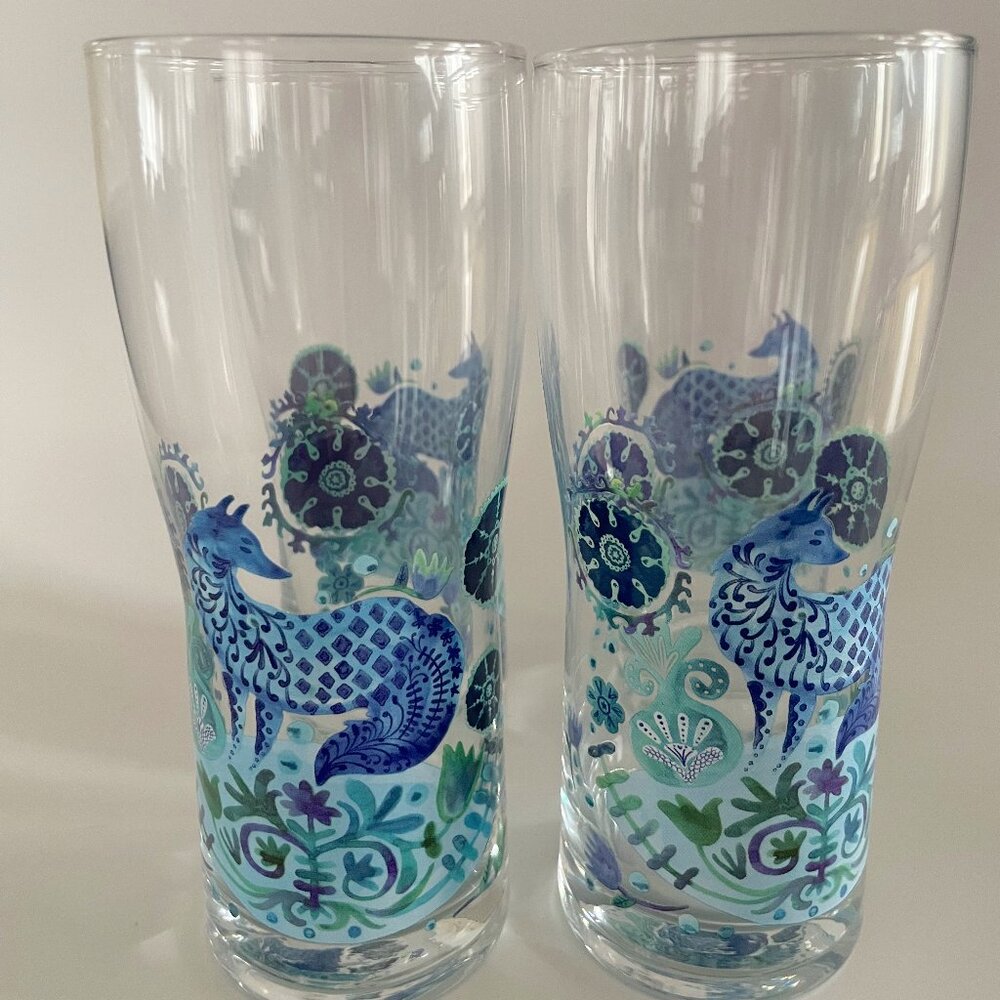 Anthropologie Nordic Sunrise Juice Glass  BLUE FOX - SET of 4 GLASSES